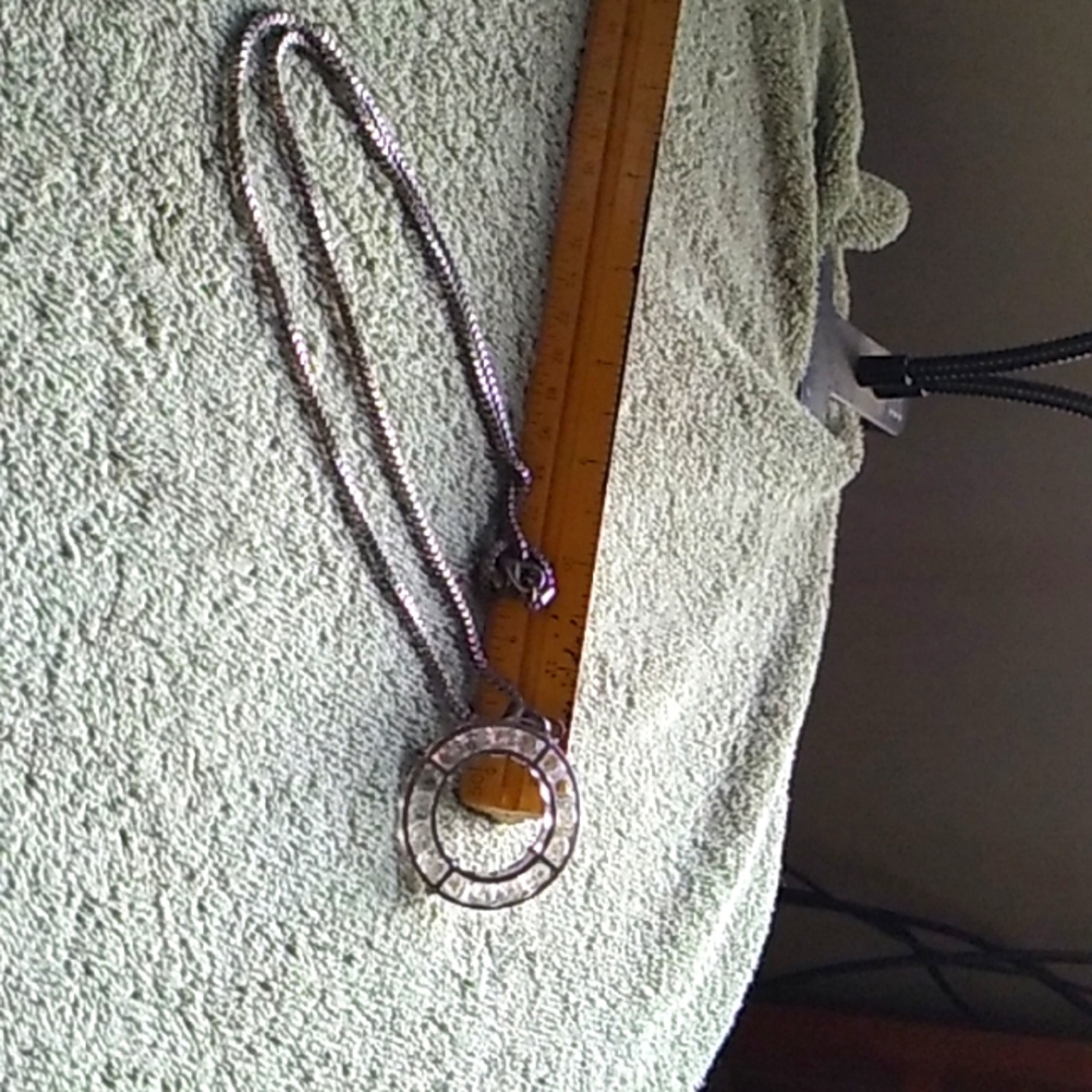 Cluster disk simulated crystals silver tone necklace